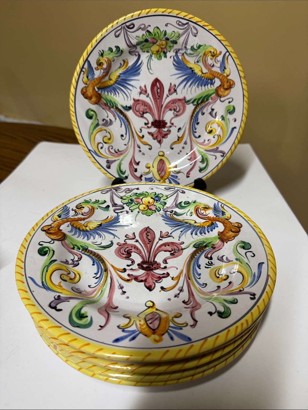 FRATELLI FANCIULLACCI ITALIAN MAJOLICA FF DERUTA ART POTTERY PLATE 8.25” set of6